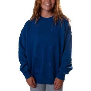 NEW GAMEDAY SOCIAL kansas jayhawks embroidered crewneck sweater in blue